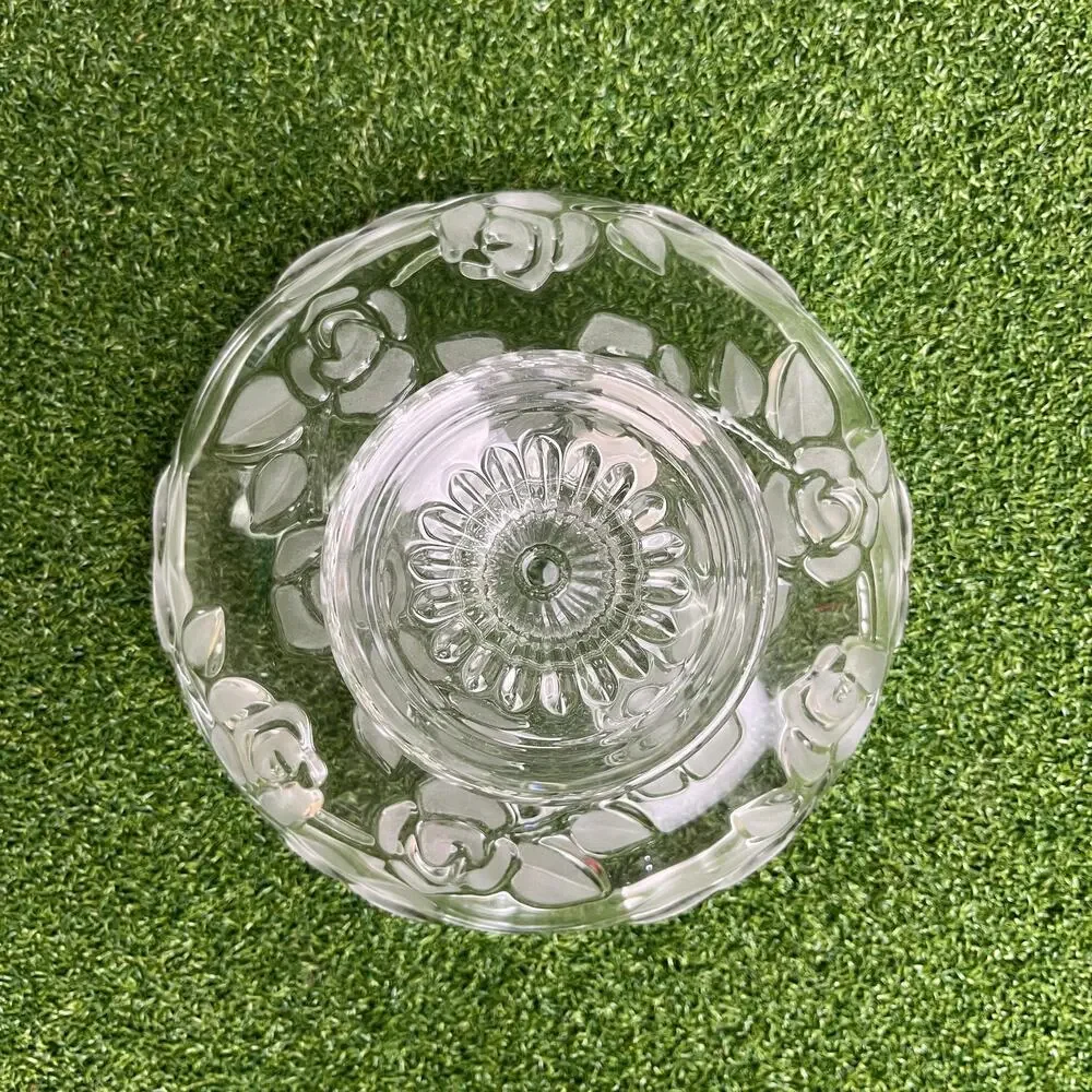 Vintage Walther Glas Georgina Frosted Rose Glass Pedestal Dish Bowl